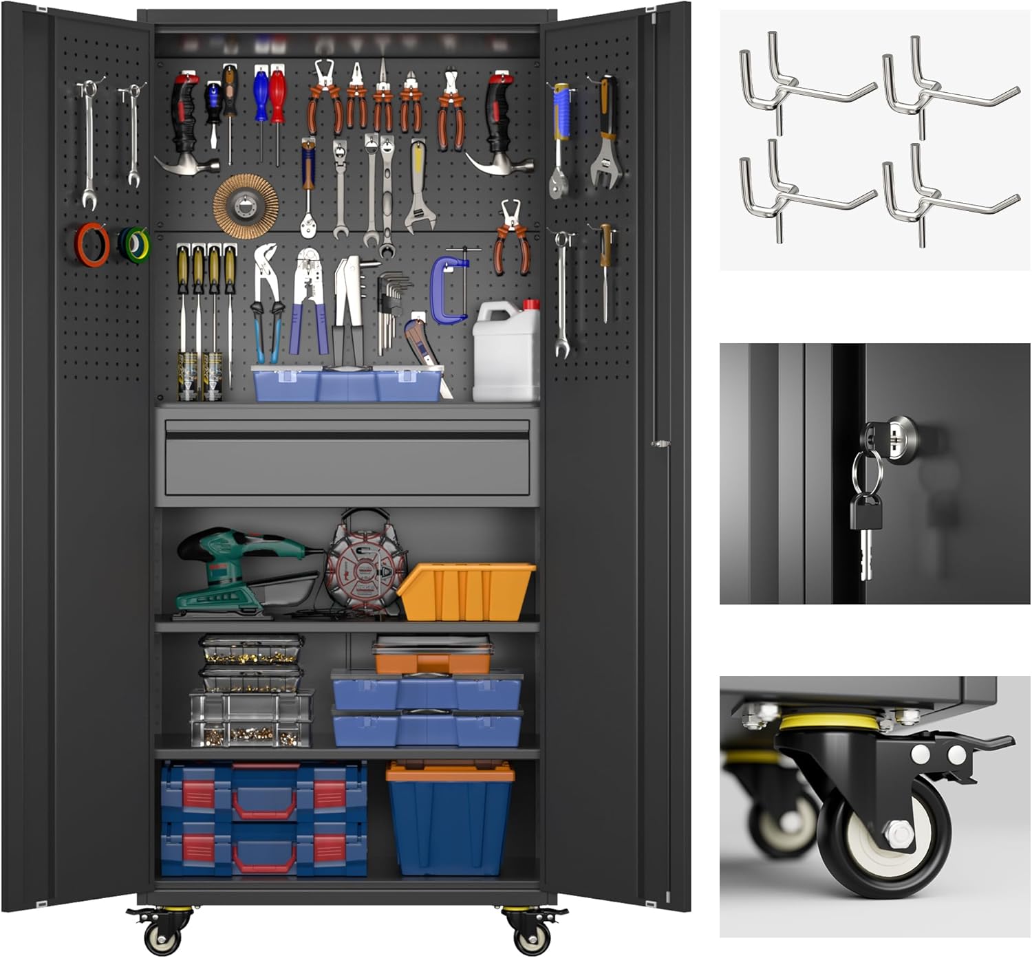 71H Garage Storage Cabinet with Wheels and Locking Doors