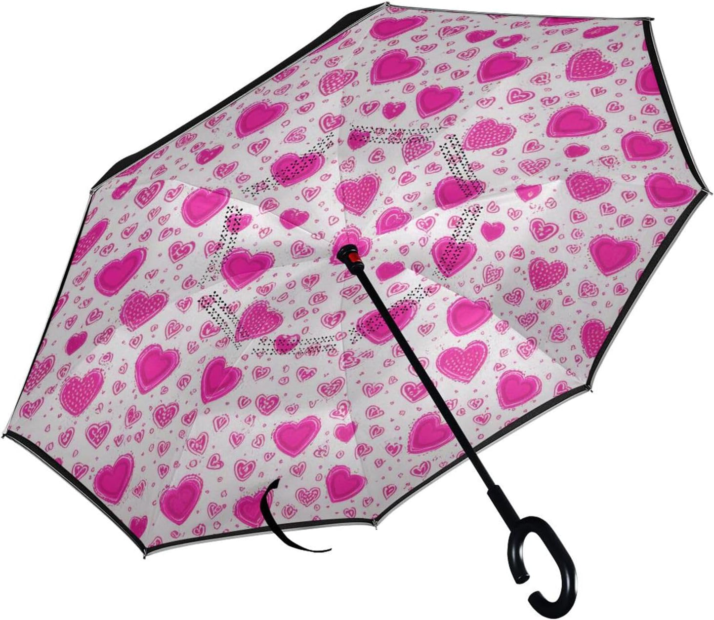 Cute Heart Oversize Inverted Umbrella - Windproof & Reflective