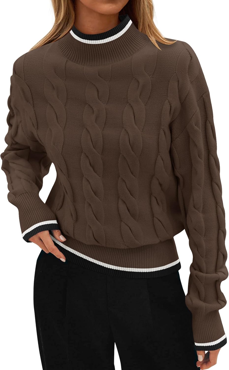 ZESICA Women's Casual Long Sleeve Mock Neck Sweater for Fall