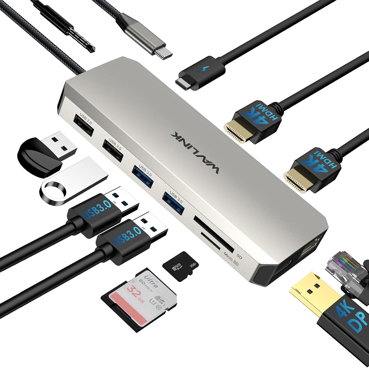 USB C Docking Station with Dual HDMI and 13 Ports for Laptops