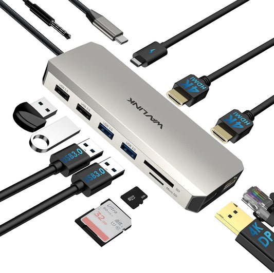 USB C Docking Station with Dual HDMI and 13 Ports for Laptops