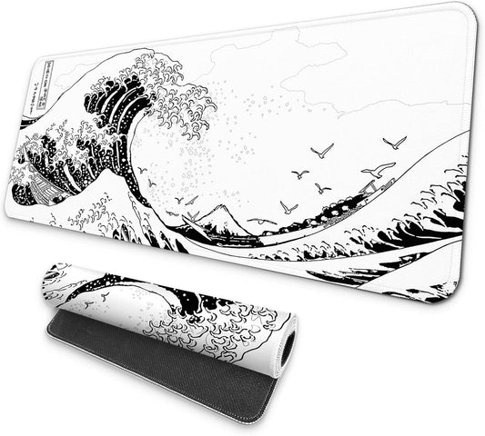 Pro Gamer Mat, XL Size, Anti-Slip Base, Beautiful White Wave Design