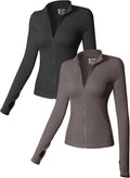 OQQ Womens 2 Piece Long Sleeve Stand Neck Zip Tops - Stretchy Basics