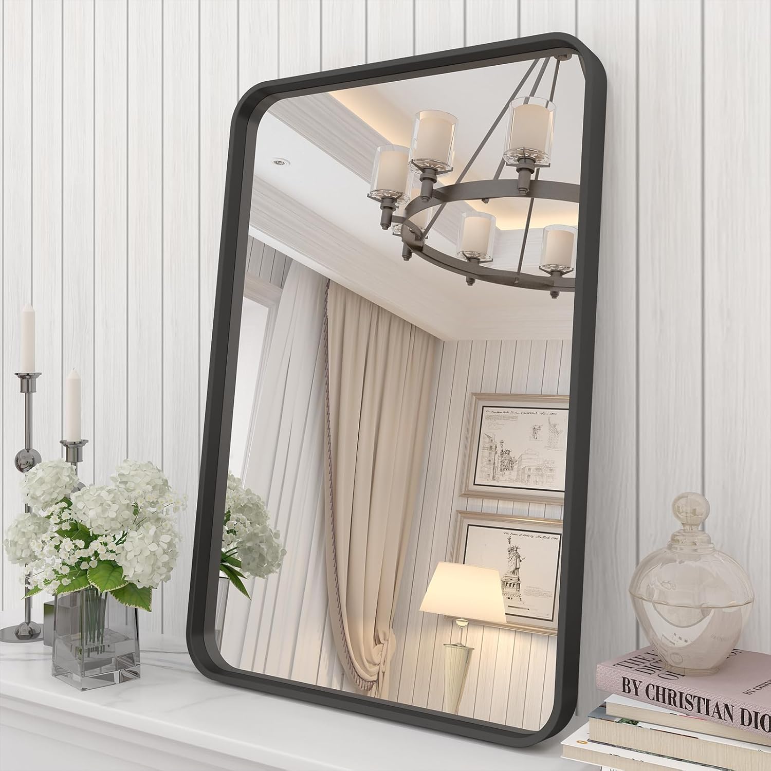 16x24 Inch Black Metal Framed Bathroom Mirror for Wall Decor