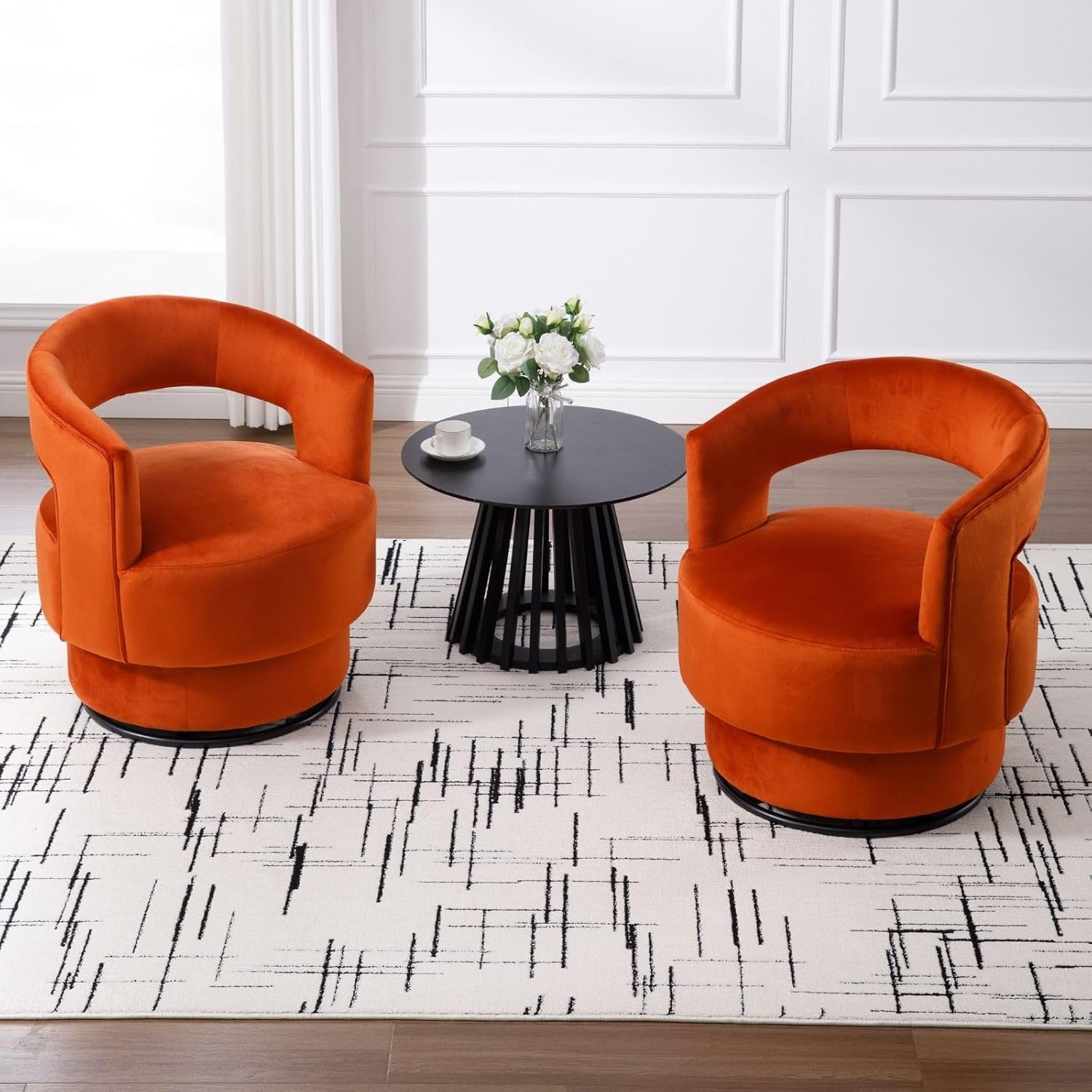 Swivel Velvet Accent Chairs x2, Orange Glam
