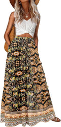 Lepunuo Womens Boho High Waisted Flowy Maxi Skirt - With Pockets