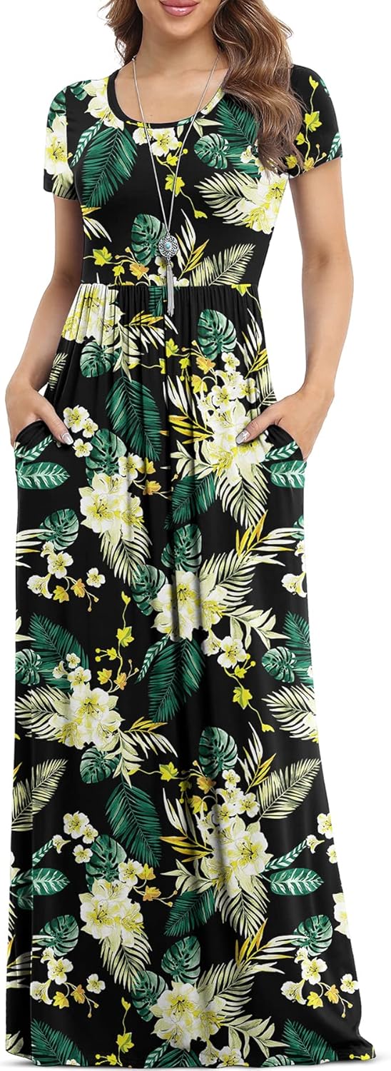 VIISHOW Women's Short Sleeve Loose Maxi Dress with Pockets