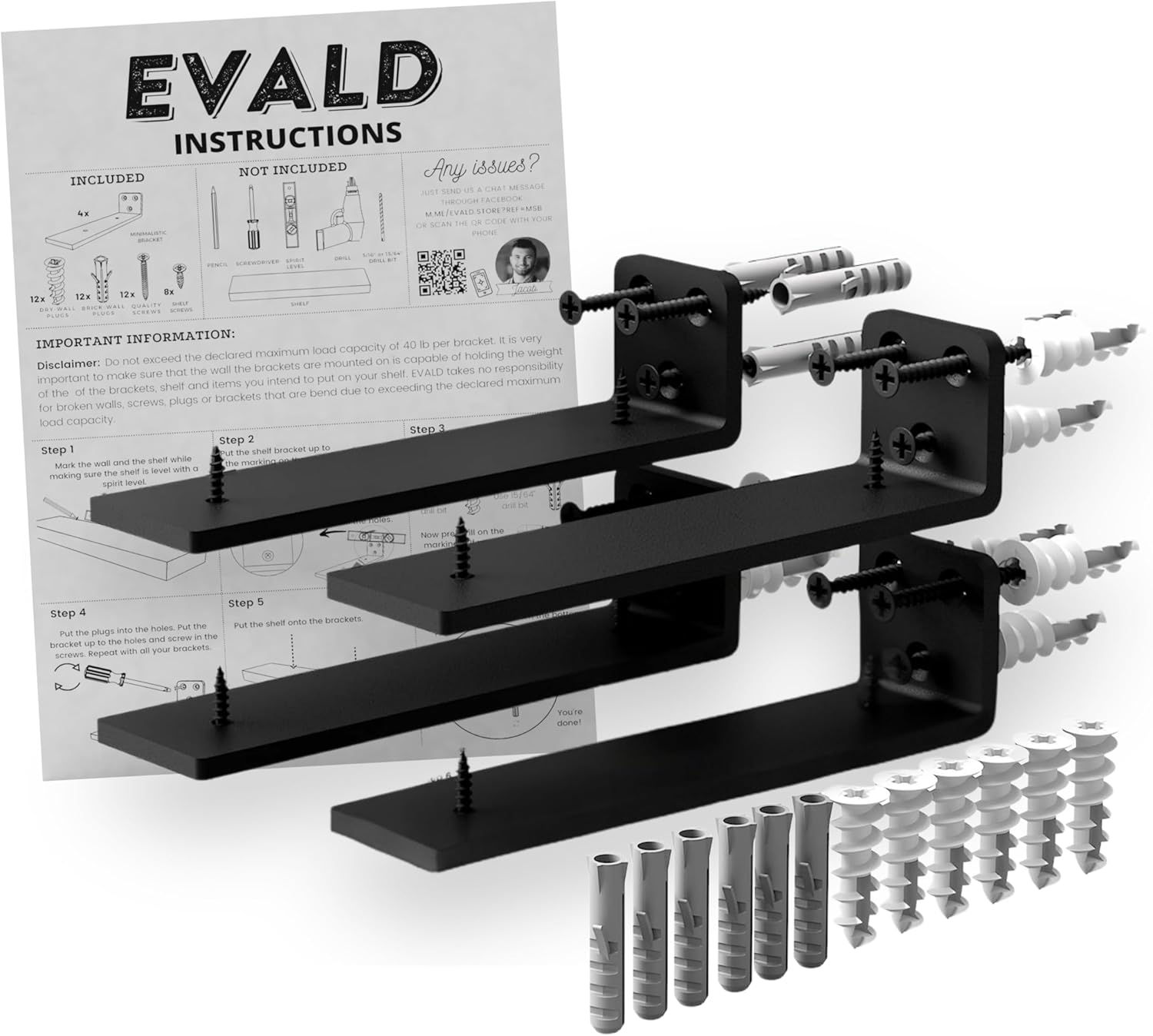 EVALD Floating Shelf Brackets for 6-inch Board - 4 Pack