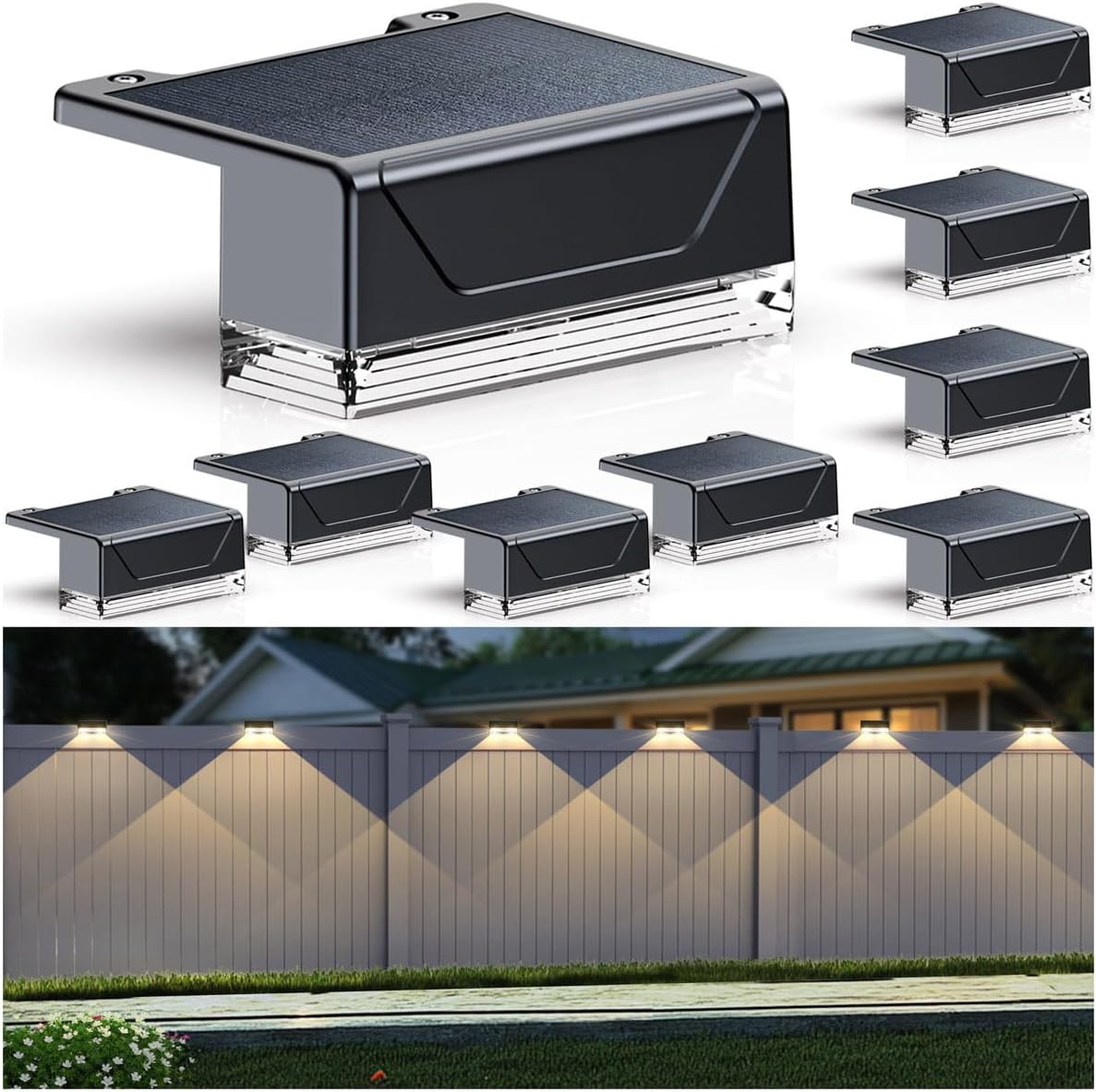 Solar Fence Lights Outdoor - 3 Modes, Waterproof & Bright