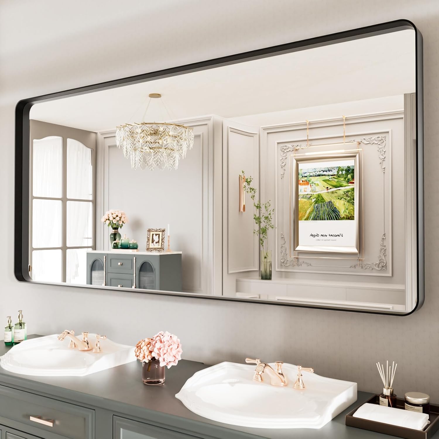 LOAAO 77X36 Inch Black Metal Framed Bathroom Mirror Review