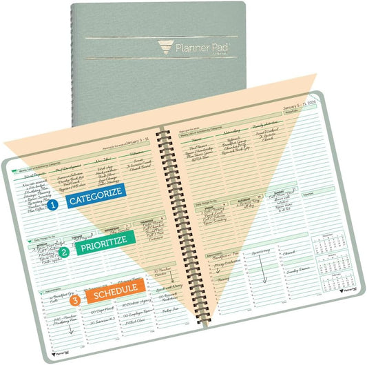 Planner Pad Spiral Bound 2026 Organizer with 3-Tier System
