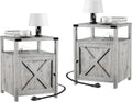 Farmhouse Nightstand Set of 2 with Charging Station - Rustic Storage