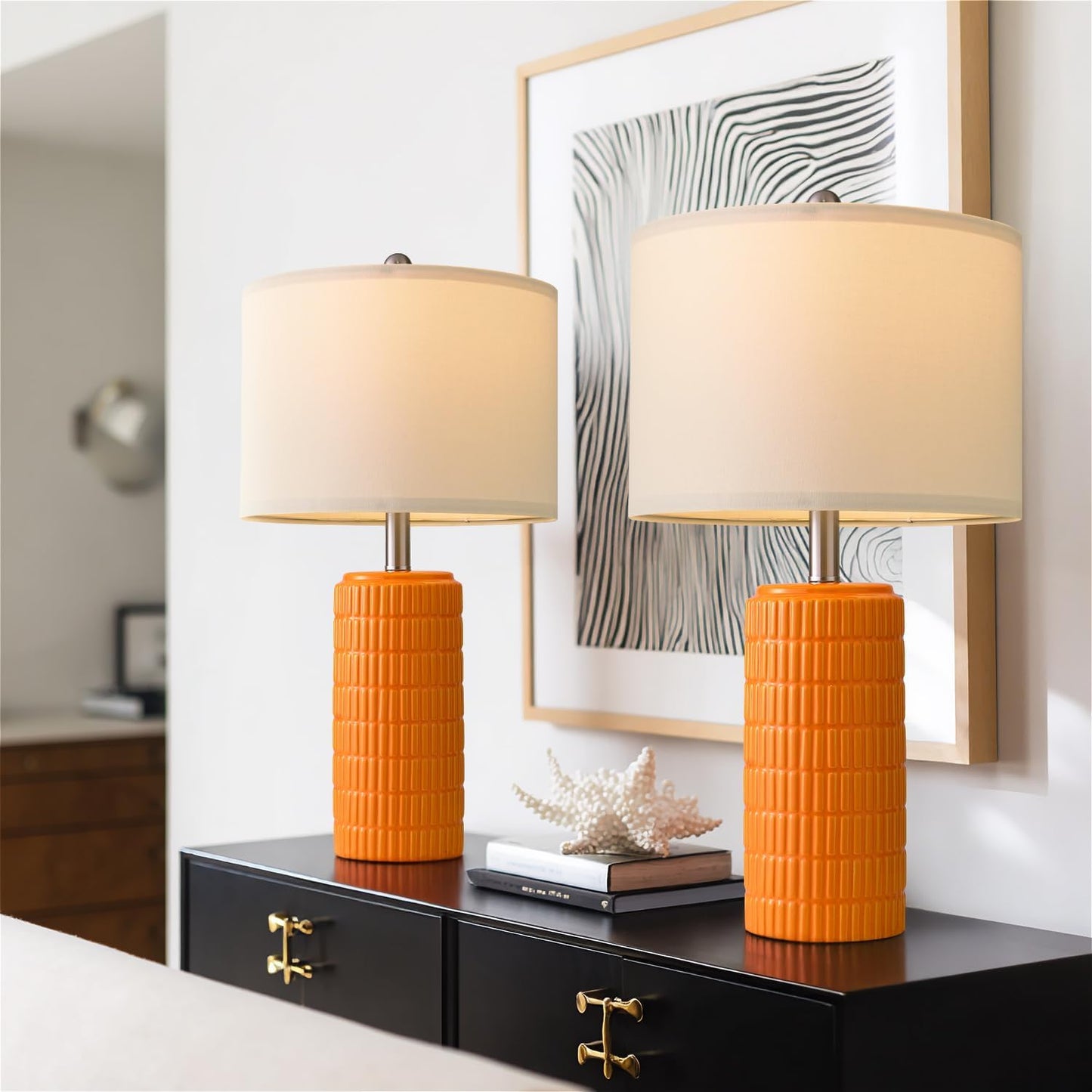 PoKat 23 in Orange Table Lamps Set of 2 for Living Room Decor