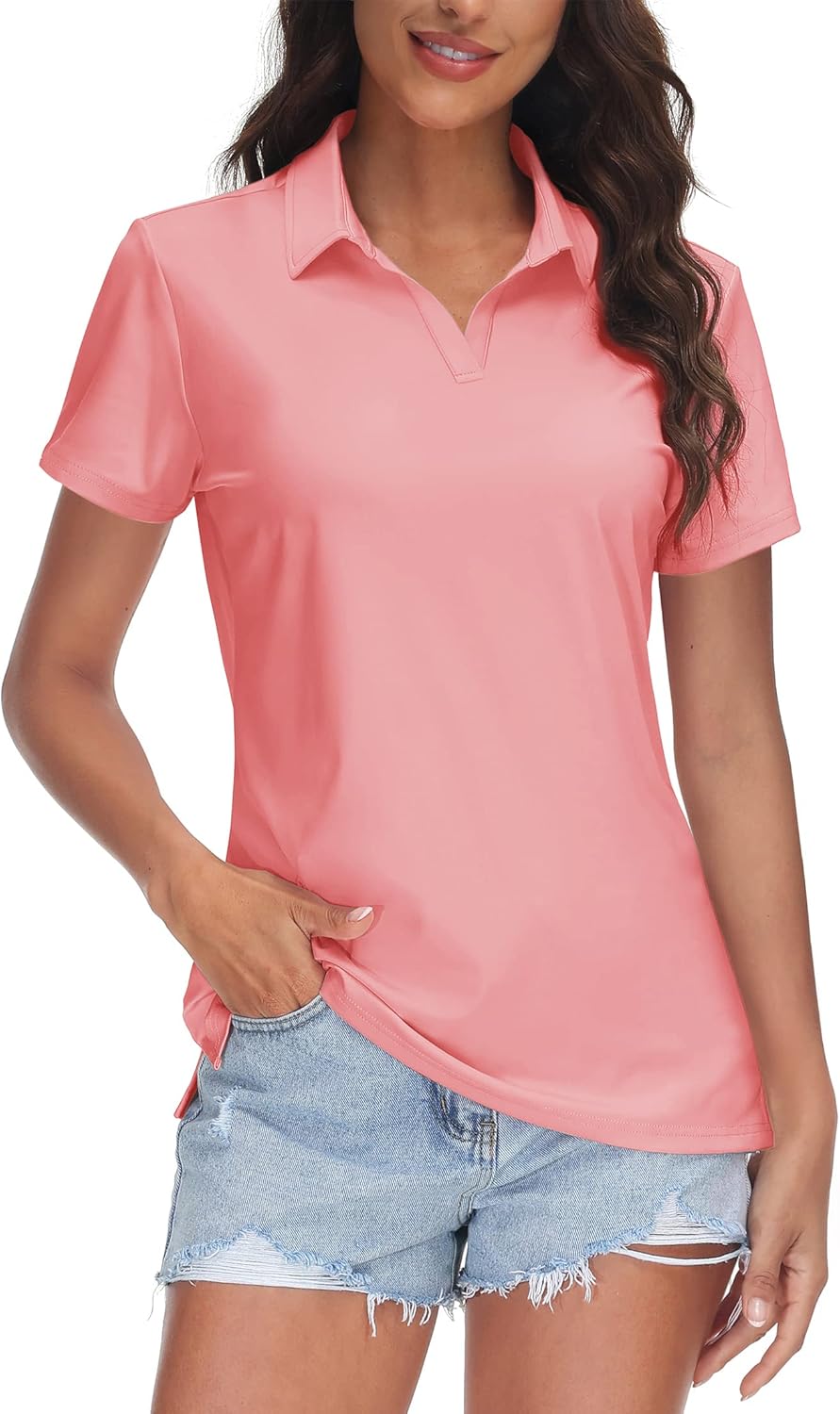 TACVASEN Women's V-Neck Polo Shirts for Sun Protection & Style