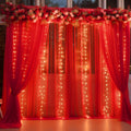 30ft x 10ft Red Backdrop Curtain with Lights - Photo Ready Backdrop
