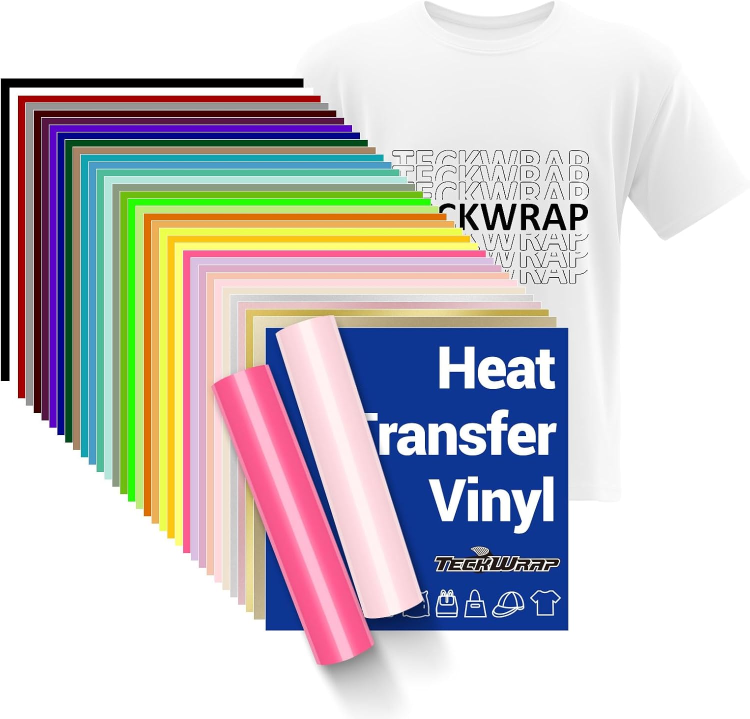 TECKWRAP Heat Transfer Vinyl for T-Shirts and Bags - 33 Sheets