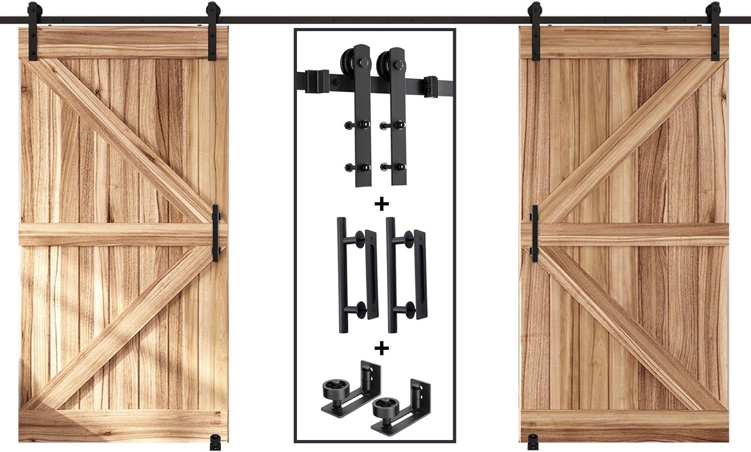 EaseLife 16 FT Double Sliding Barn Door Track Hardware Kit