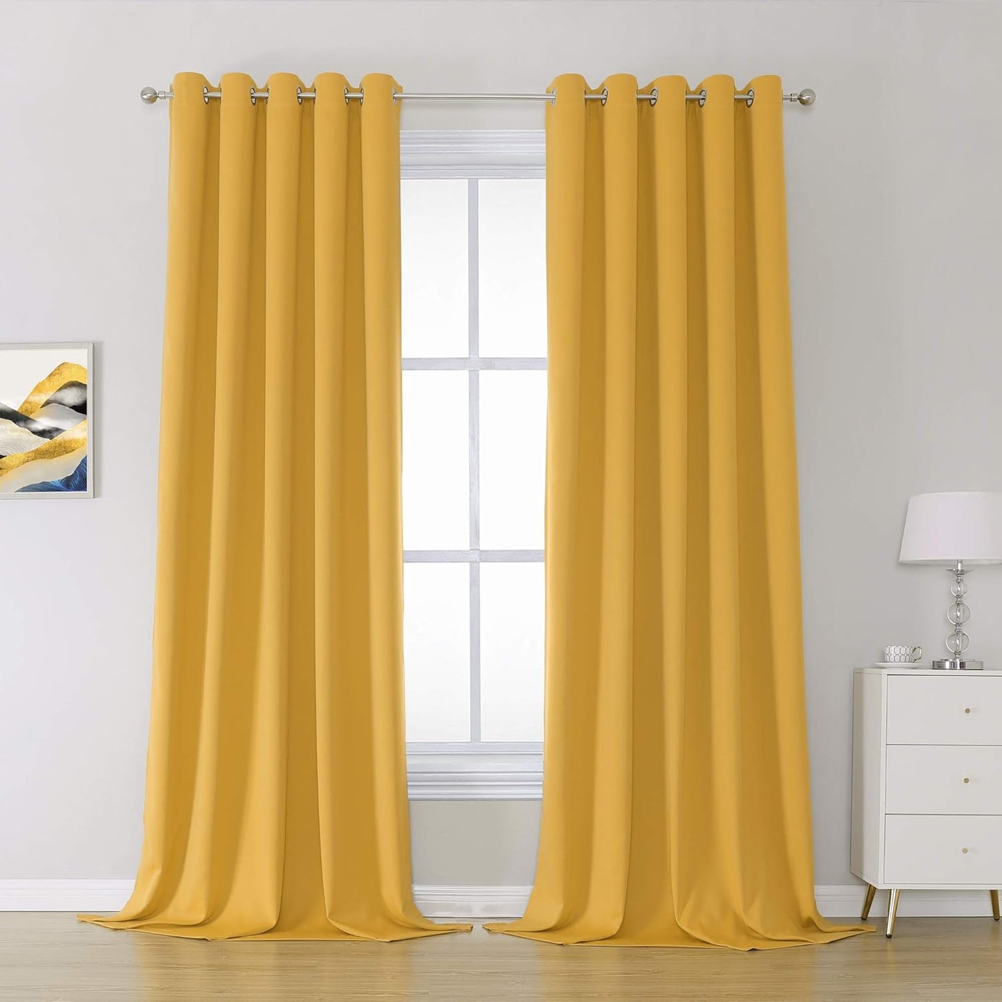 DUALIFE Yellow Blackout Curtains 108 Inches Long for Bedrooms