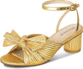 Womens Bow Knot Heeled Sandals - Pleated Bow Chunky Heel