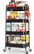 4-Tier Metal Rolling Cart with Lockable Casters - Black Utility