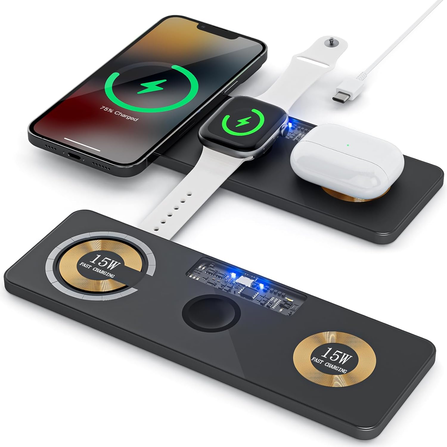 NEZART 15W Wireless Charger - Fast Charging for iPhone - Sleek Black Design