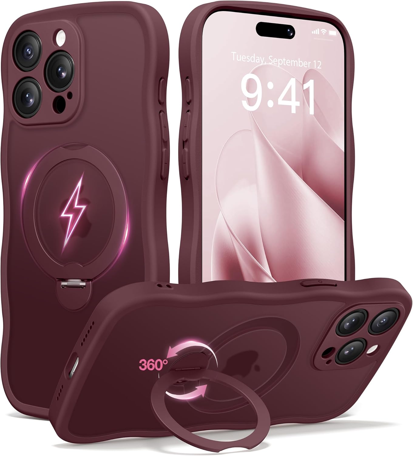 CAPRARO iPhone 15 Pro Max Case with 360 Spin Magnetic Stand