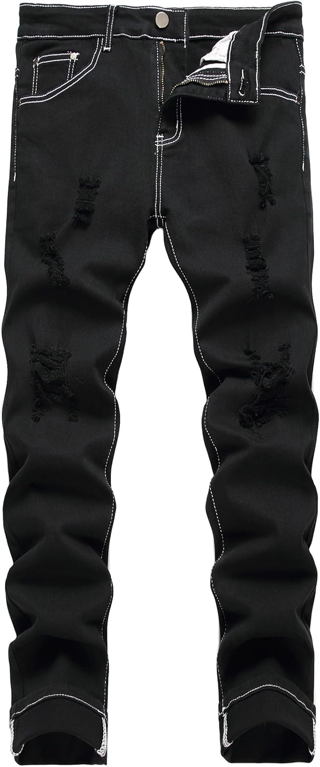 Men's Slim Fit Stretch Jeans Ripped Skinny Denim Pants for Men
