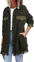 SHEWIN Womens Casual Plaid Shacket Long Sleeve Oversized Shirt