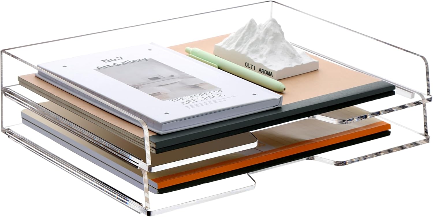 Stackable Paper Tray Organizer for Desk - Clear Acrylic Design