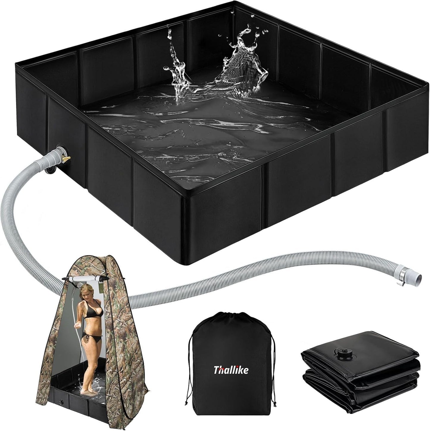Portable Shower Pan for Camping, RV, Beach - 41in x 41in