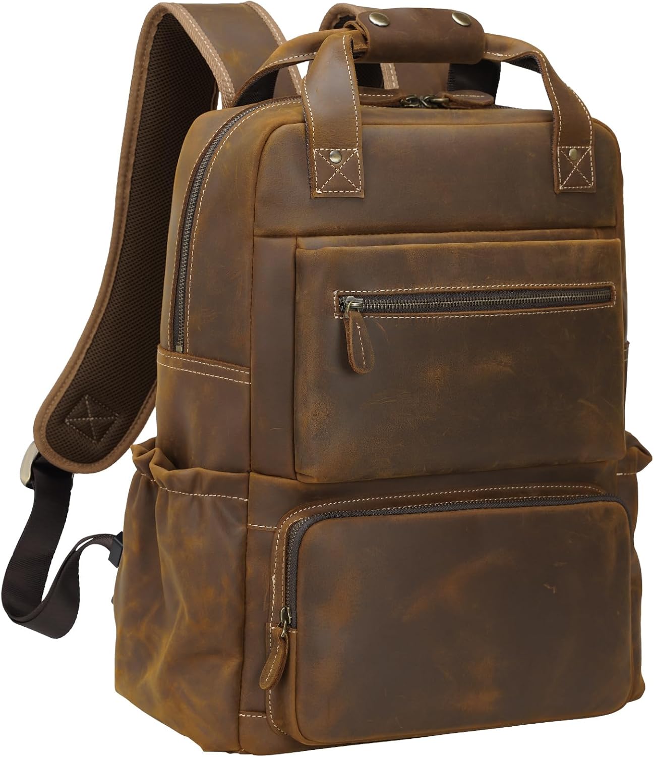 TIDING Men's Vintage Genuine Leather Backpack for Travel and Work