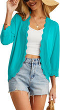 Women's 3/4 Sleeve Summer Cardigan Lightweight Cropped Shrug - Stylish