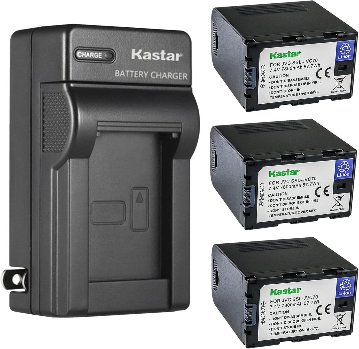 Kastar 3-Pack Battery and AC Wall Charger for JVC Cameras
