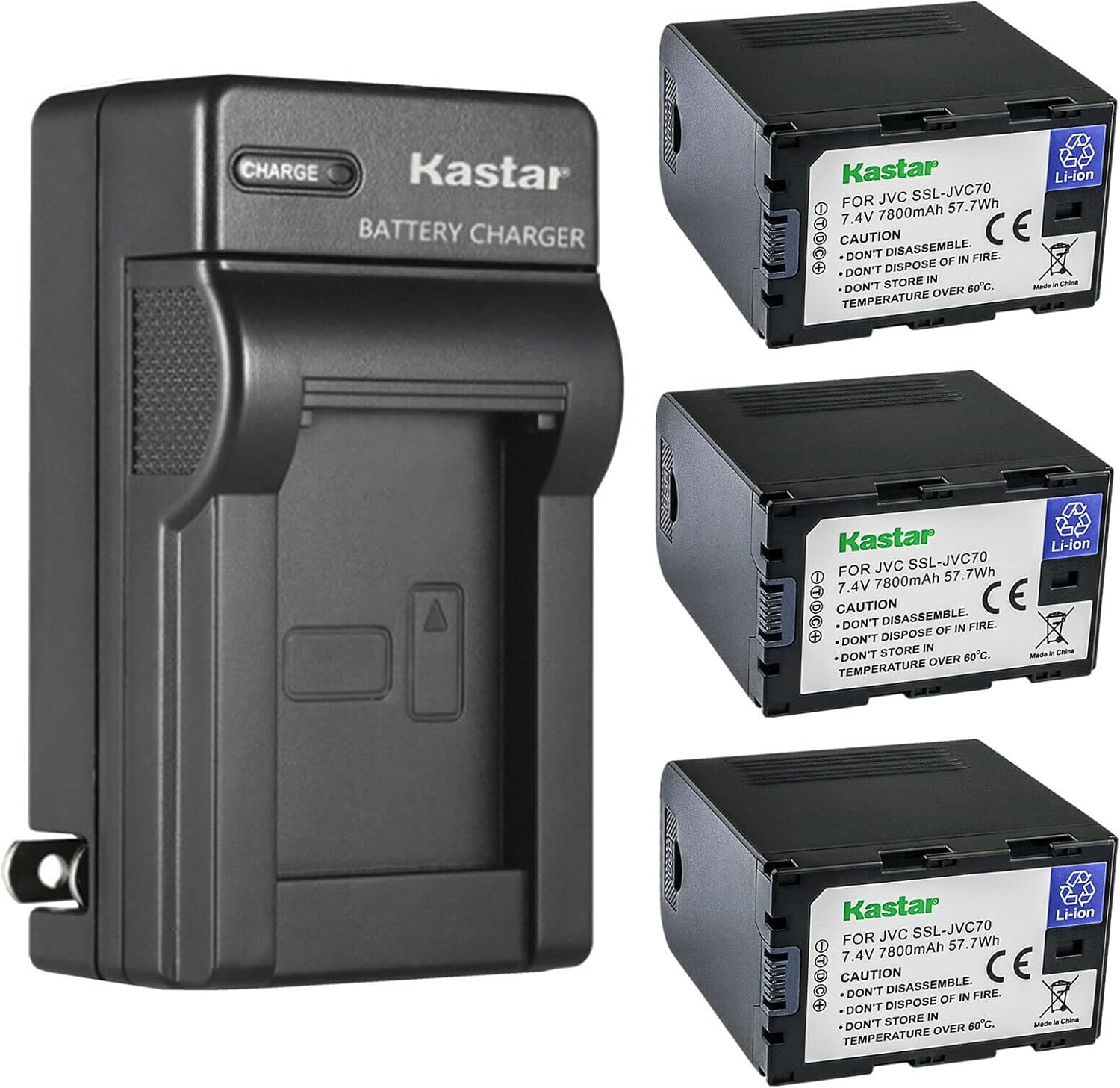 Kastar 3-Pack Battery and AC Wall Charger for JVC Cameras