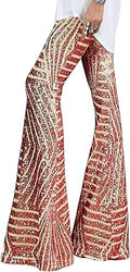 BLENCOT Sequin Pants for Women High Waist Bell Bottoms Style