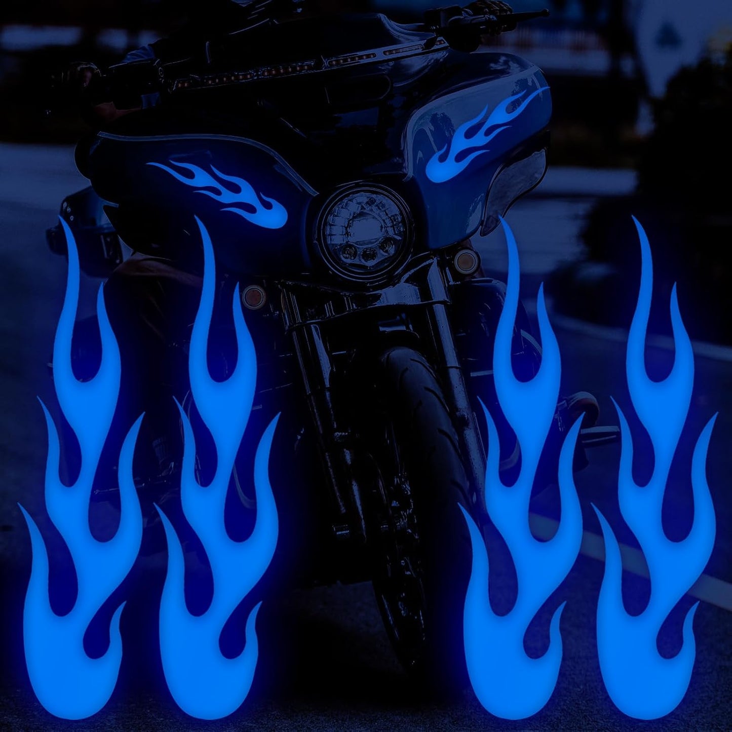 Reflective Blue Flame Decals - Set of 4