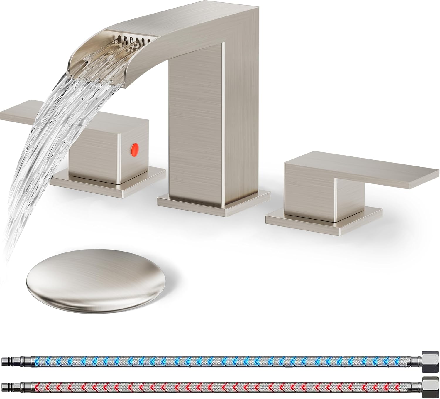 Modern Waterfall Bathroom Sink Faucet with Brushed Nickel Finish