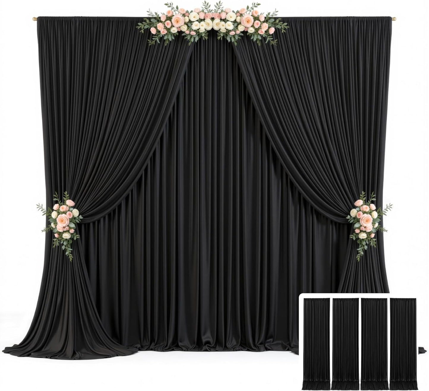 20ft x 10ft Black Backdrop Curtains for Stunning Events