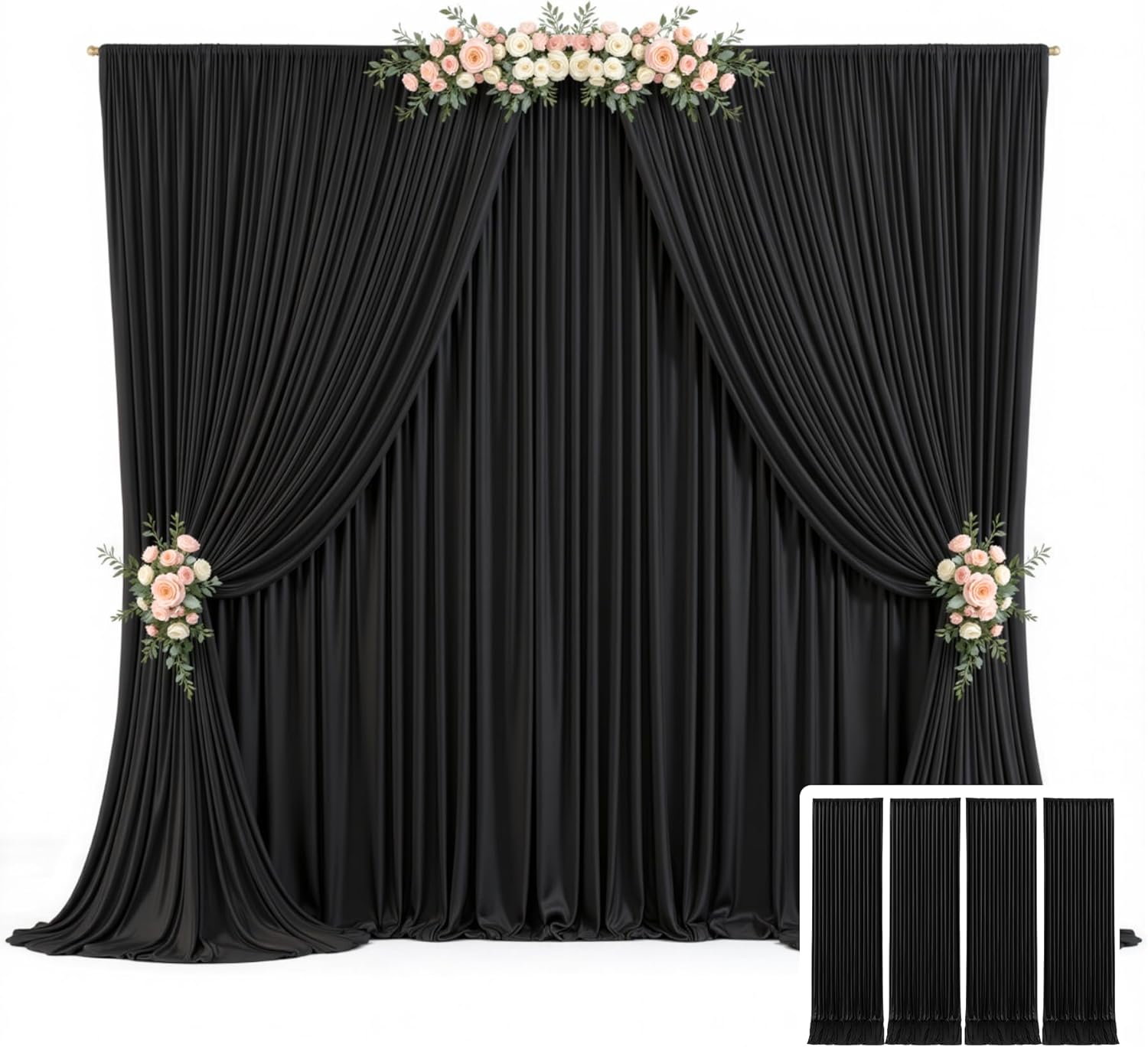 20ft x 10ft Black Backdrop Curtains for Stunning Events