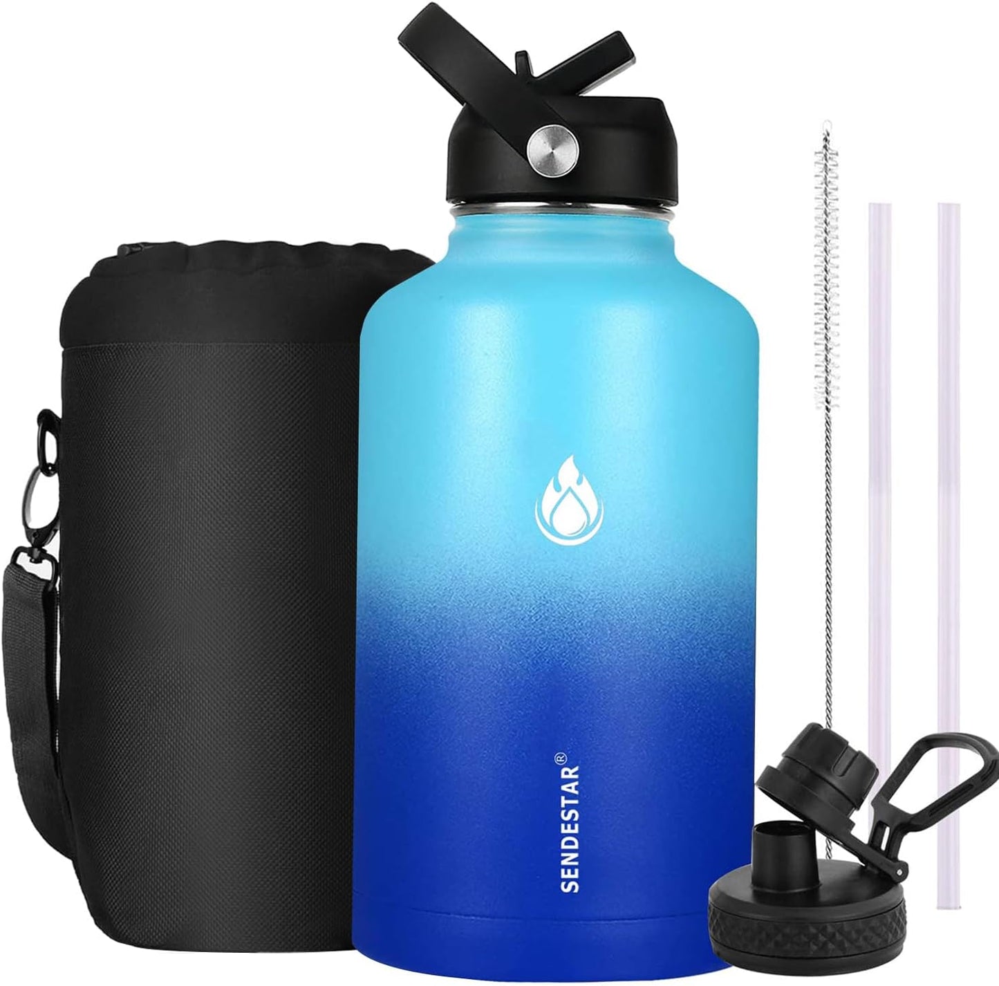 SENDESTAR 64oz Water Bottle with Flex Straw & Spout Lid Options