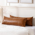 Brown Boho Long Lumbar Faux Leather Pillow Covers 14x36 in - 2 Pack