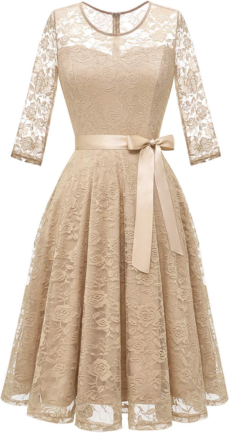 Lace Floral Dress for Women - Short Bridesmaid Dress with Bow