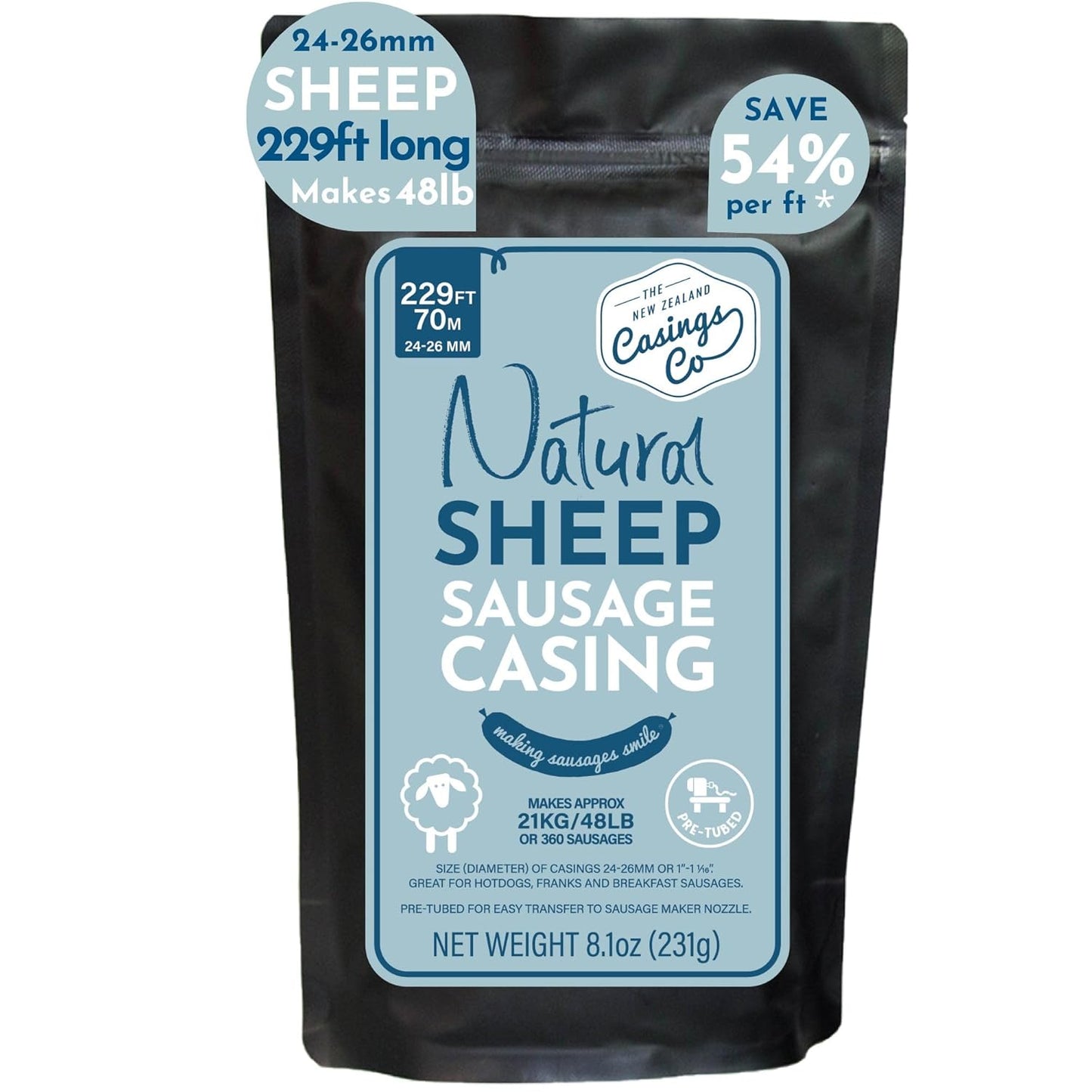 Natural Sheep Casings for Sausage Making, 24-26mm, A Grade