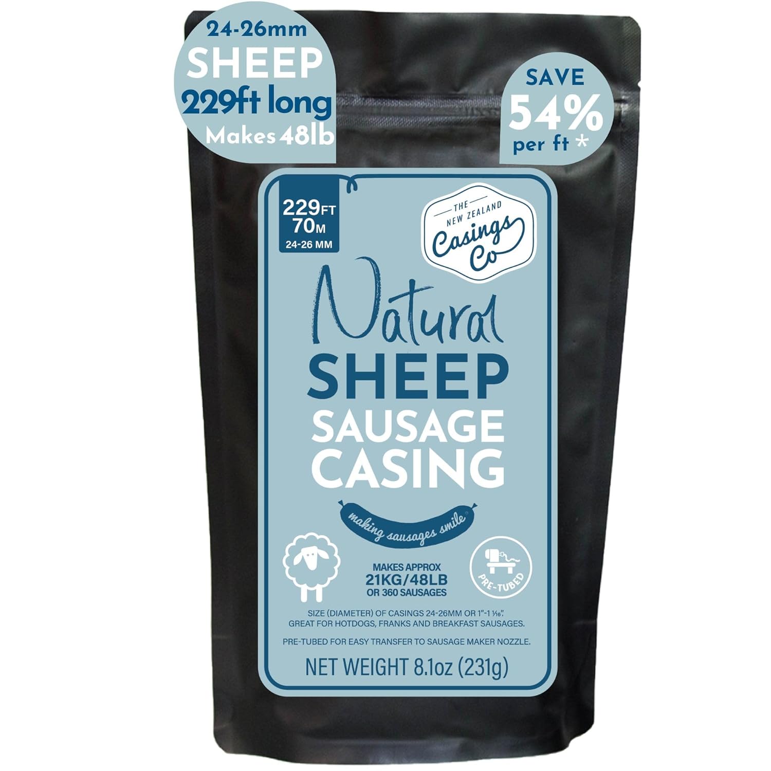 Natural Sheep Casings for Sausage Making, 24-26mm, A Grade