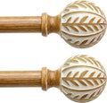 Boho Wood Curtain Rods 48 to 84 in 2 Pack - Rustic Leaf Finials