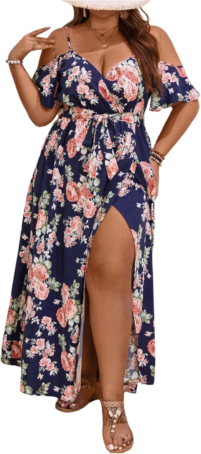 Floerns Women's Plus Size Cold Shoulder Maxi Dress for Summer