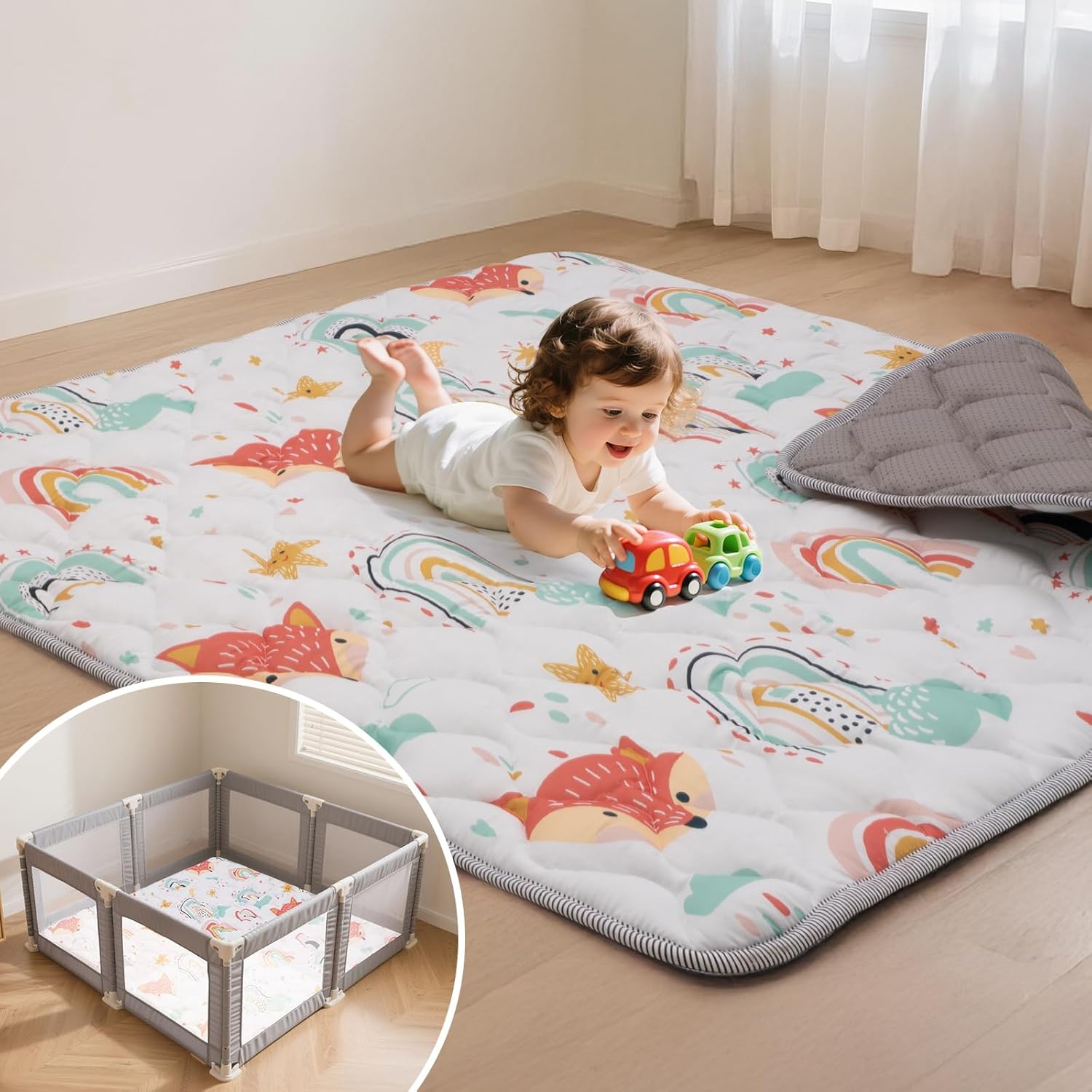 Baby Play Mat for Floor, 71x59 Inch Soft Padding Crawling Mat