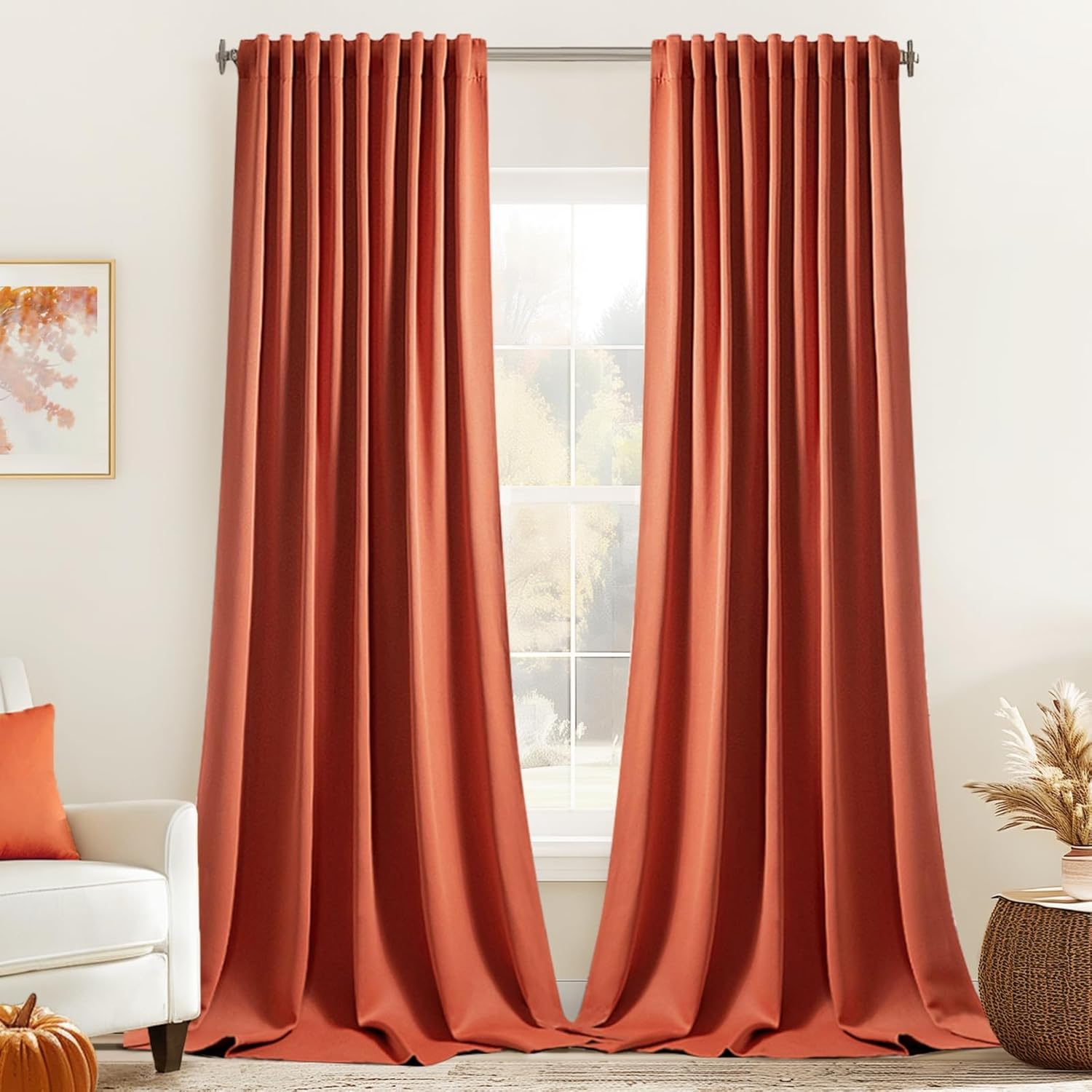 MIULEE Burnt Orange Blackout Curtains 96 Inch Long 2 Panels Set