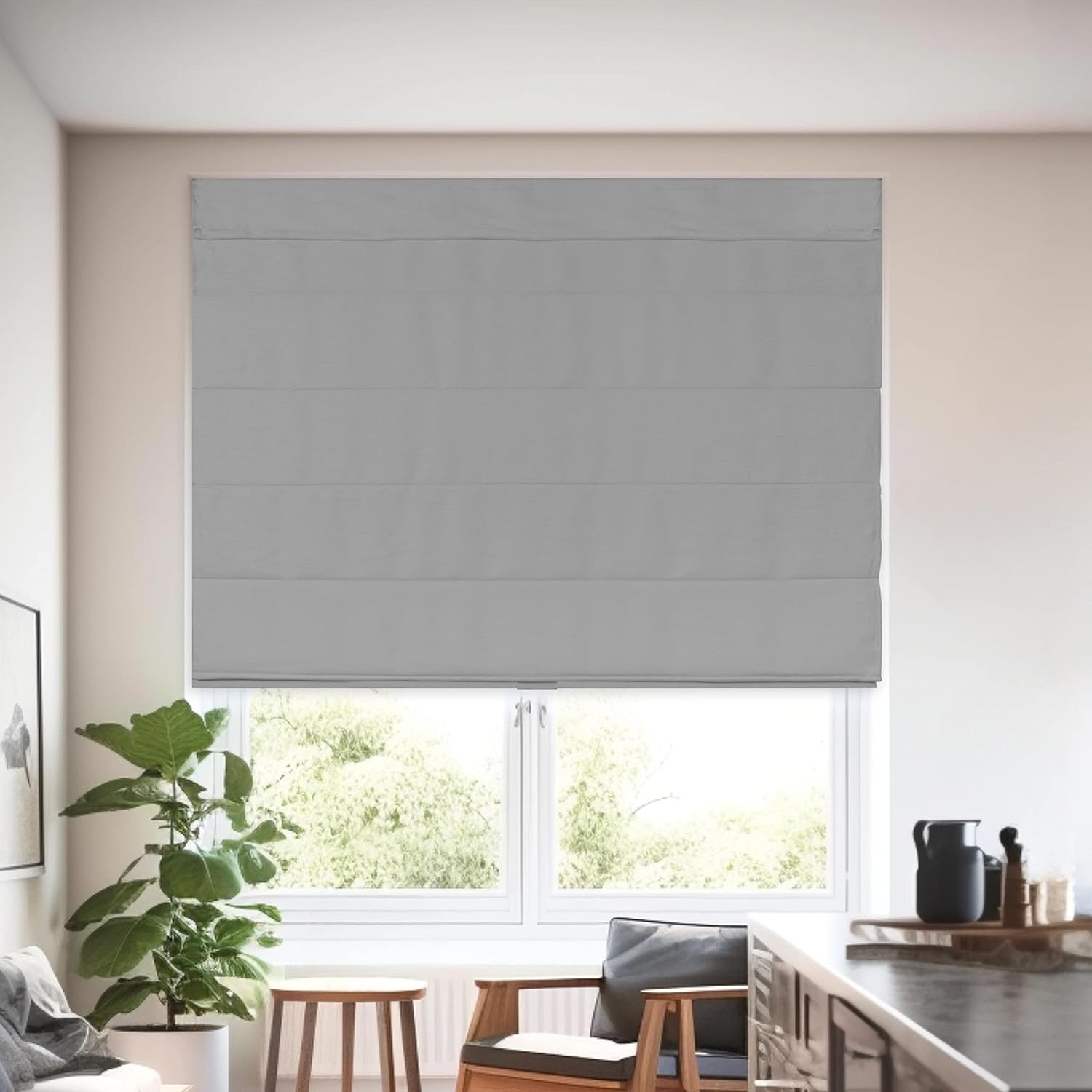 Chicology Roman Shades for Windows - Textured Gray Window Treatments