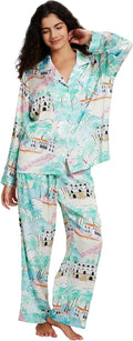 Womens Silk Satin Pajamas Set Button Down 2 Piece Pjs - Oversized low
